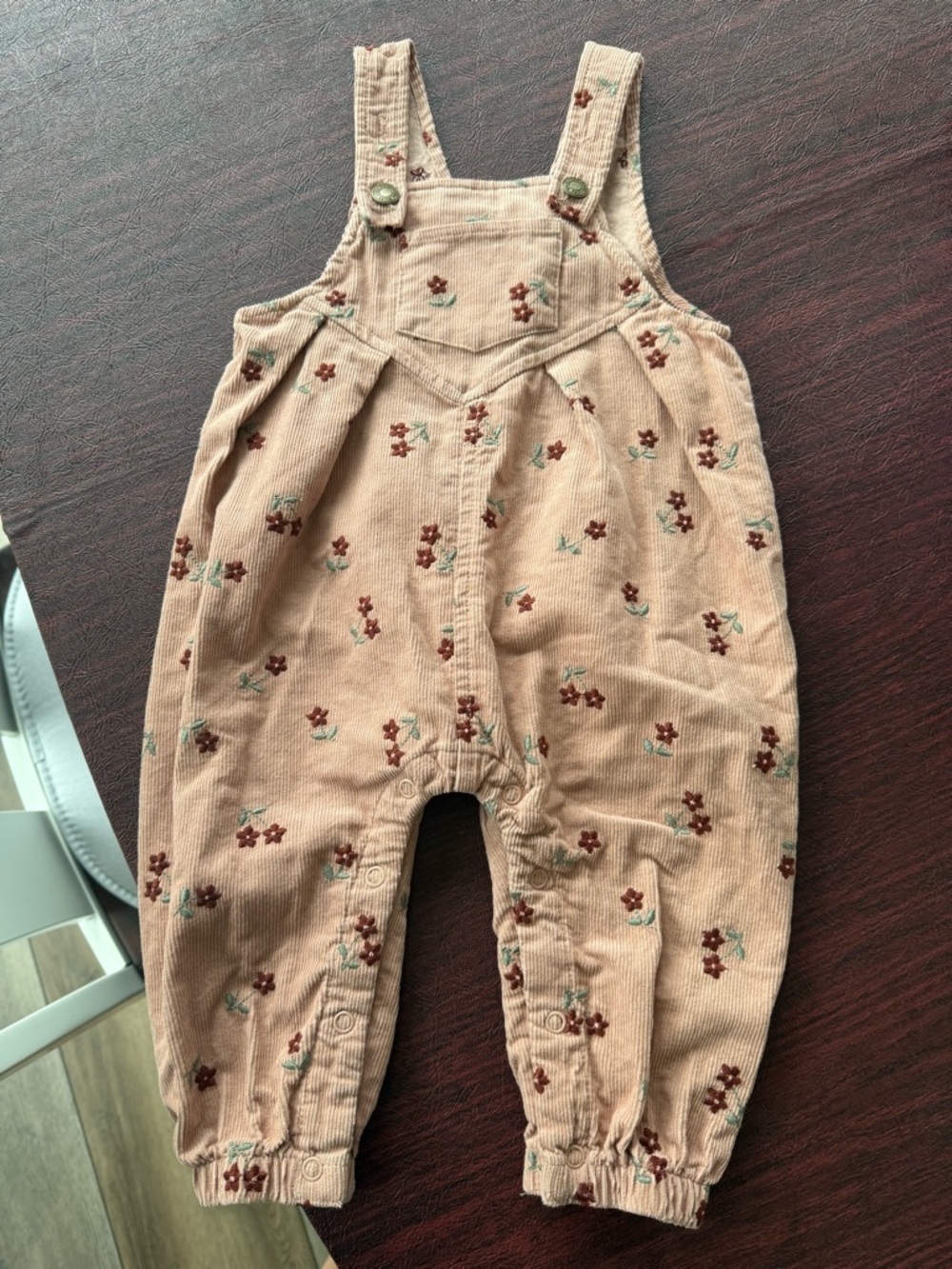 Rylee + Cru Beige Floral Corduroy Overalls